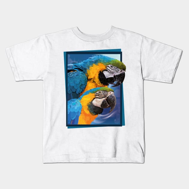 blue-yellow macaw Kids T-Shirt by obscurite